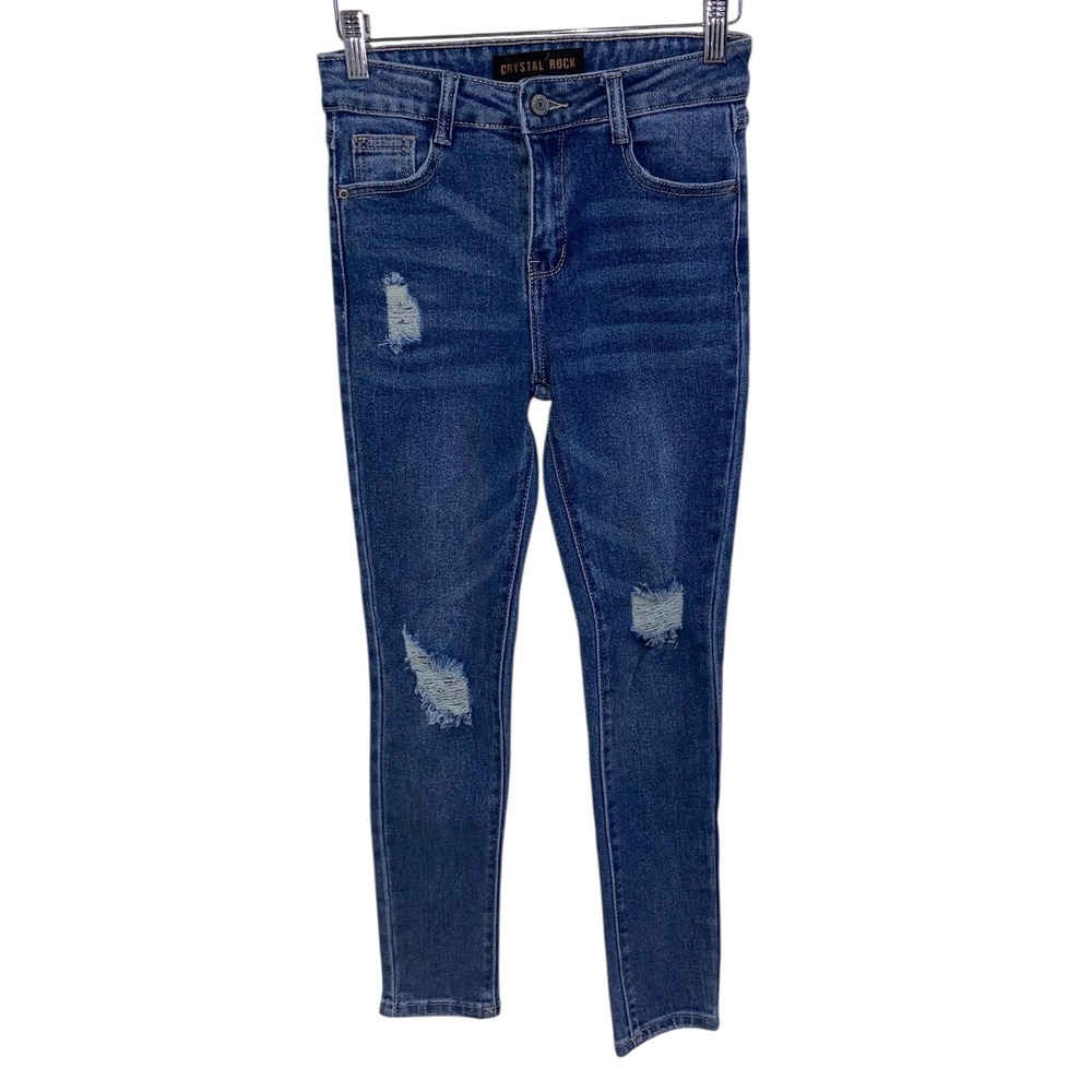 Crystal Rock Distressed‎ Skinny Jeans Dark Wash Denim Casual Juniors Size 3